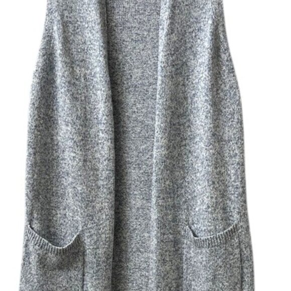 Loft Light Blue and White Marled Sleeveless Open Front Longline Knit Cadigan - Picture 3 of 9